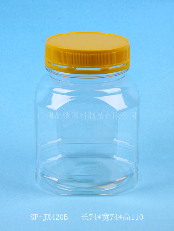供应生产加工食品包装瓶 420ML防盗盖瓶子 多边型透明塑料瓶图片