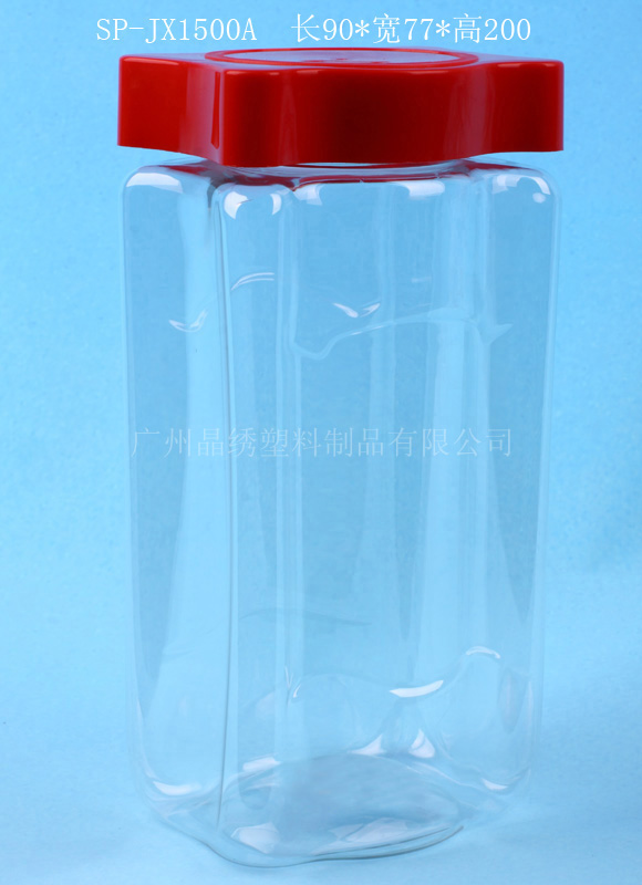 供应广州PET塑料瓶、休闲食品葡萄干瓶、干果包装PET瓶、方形塑料瓶、1500CC透明瓶图片