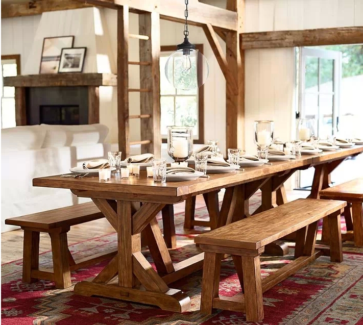 美式复古实木餐桌椅做旧会议桌北欧简约会议桌老松木办公桌书桌长凳