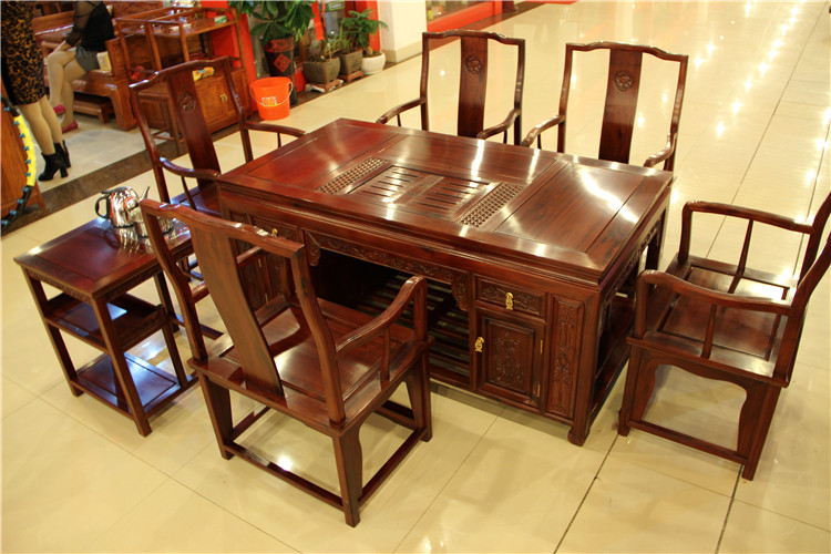 供应东阳红木家具酸枝茶桌 非洲酸枝办公茶桌 1.5米多用红木茶桌图片