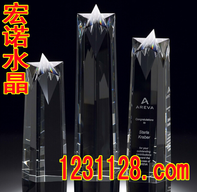 供应用于颁奖用品的水晶五角星柱工艺品奖杯