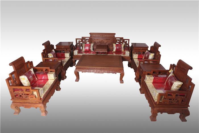 供应东阳红木家具-卷书沙发11件套-缅甸花梨家具-红酸枝沙发图片