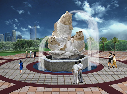 别墅花钵黄锈石水景石雕喷泉图片