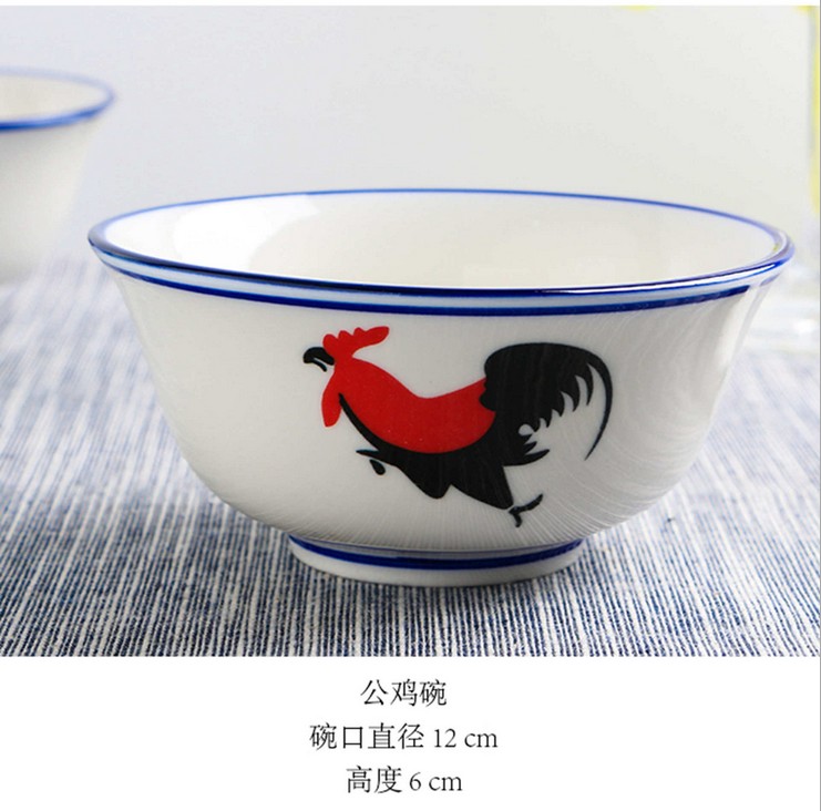 江苏公鸡碗青花瓷碗 家用陶瓷饭碗批发