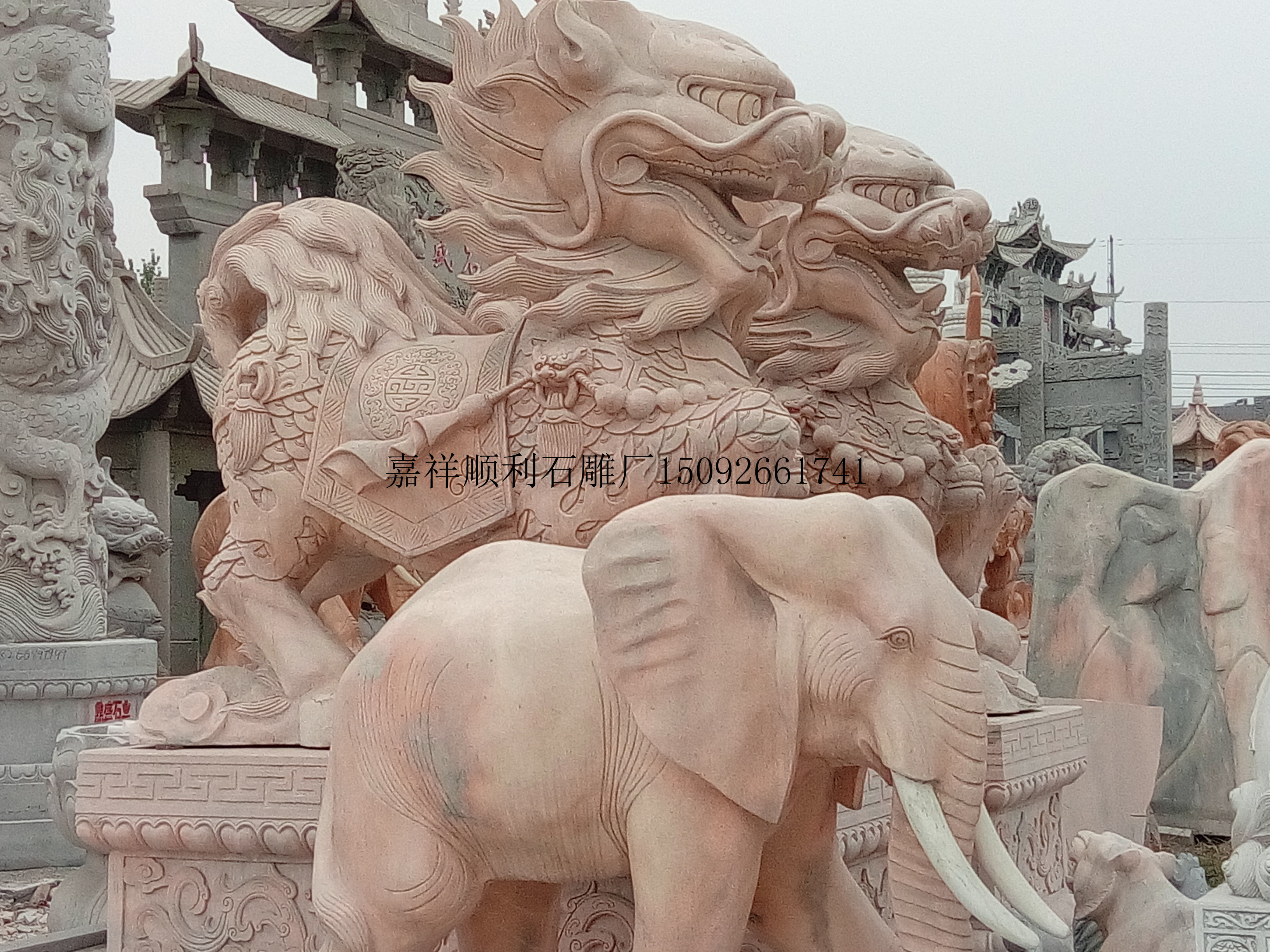 济宁市石雕大象石大象喷水石大象大象图片厂家