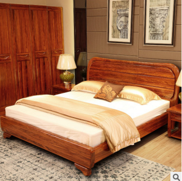 厂家批发直觉 乌金木床 现代中式实木双人床 北欧简约风格婚床1.5米1.8米图片