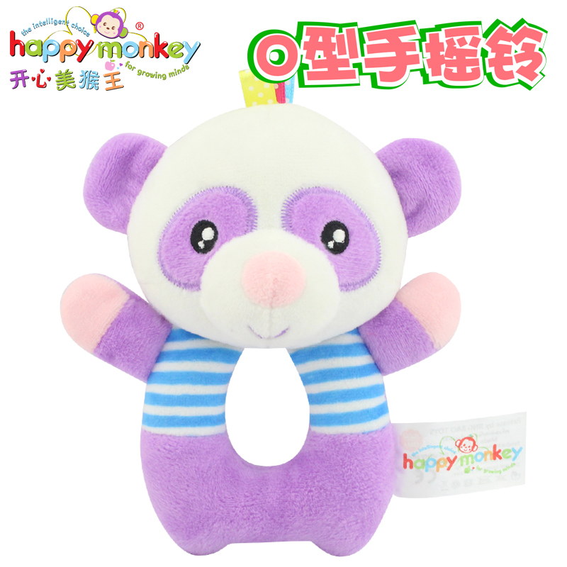 Happy Monkey 熊猫款婴儿玩具毛绒玩具动物O型手摇铃公仔-熊猫