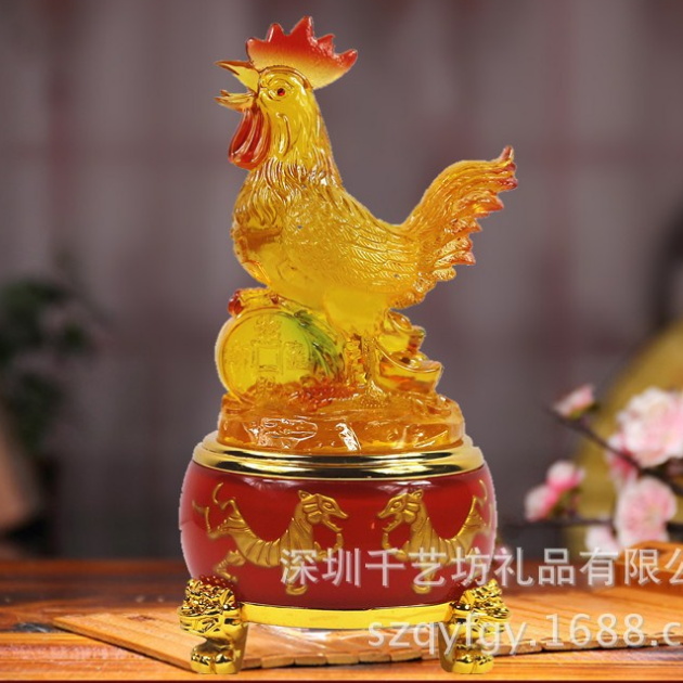 鸡年春节送礼生肖纪念品琉璃鸡摆件 贺岁公鸡创意家居装饰图片