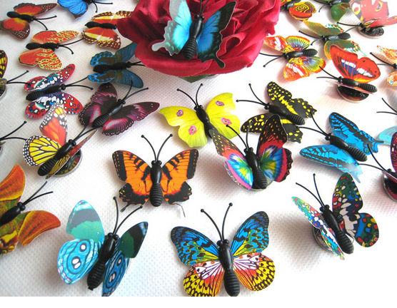 4厘米仿真蝴蝶磁铁式冰箱贴 小巧可爱 翅膀可折起立体 花色混装