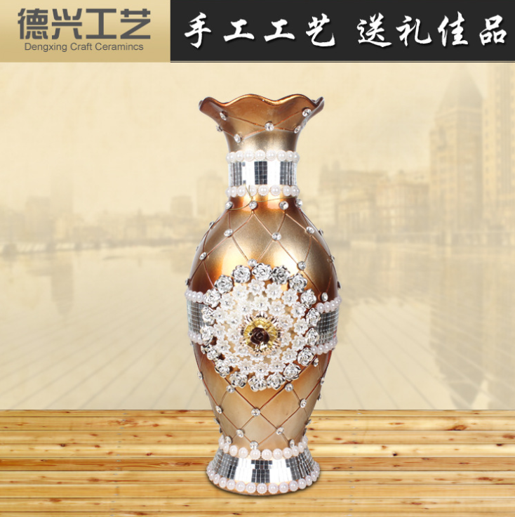 厂家直销欧式家居装饰品花瓶工艺品陶瓷花瓶镶钻客厅摆件花瓶花插图片