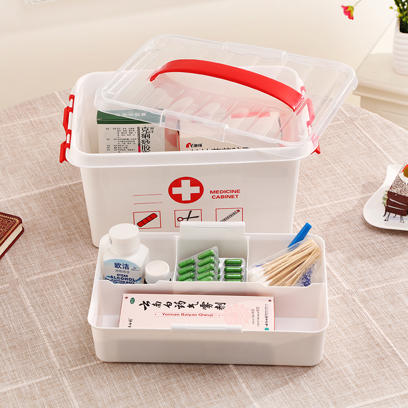 新款药品箱家庭医药箱双层分格收纳箱 塑料家用医疗箱家庭保健小药箱图片