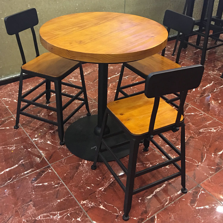 美式复古咖啡厅桌椅套件实木茶几铁批发
