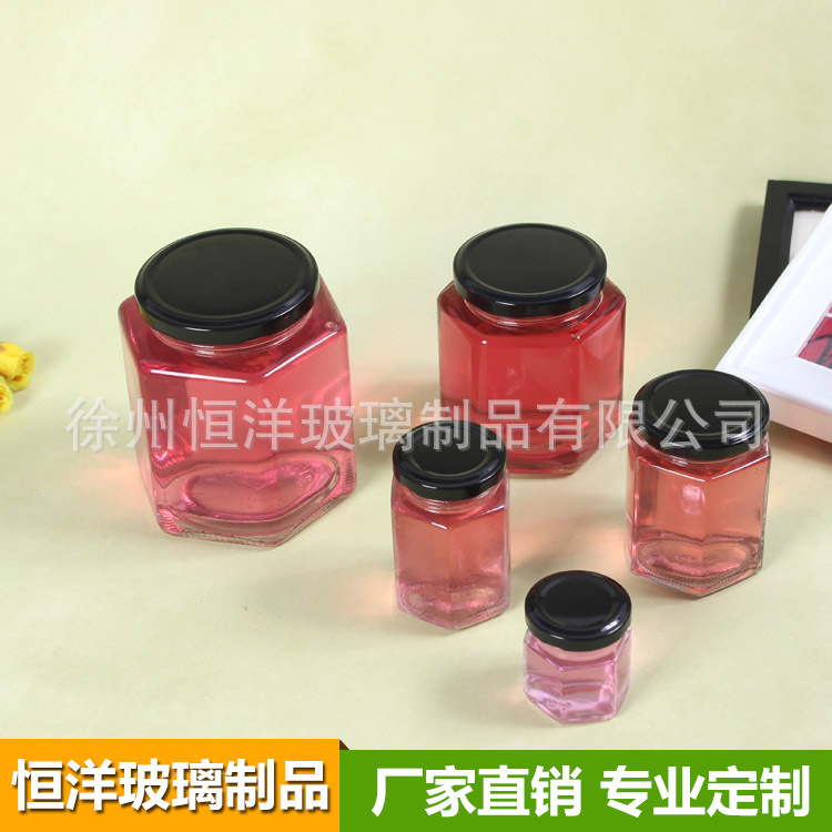 厂家批发密封玻璃罐 透明储物罐六棱蜂蜜瓶酱菜瓶果酱瓶罐图片