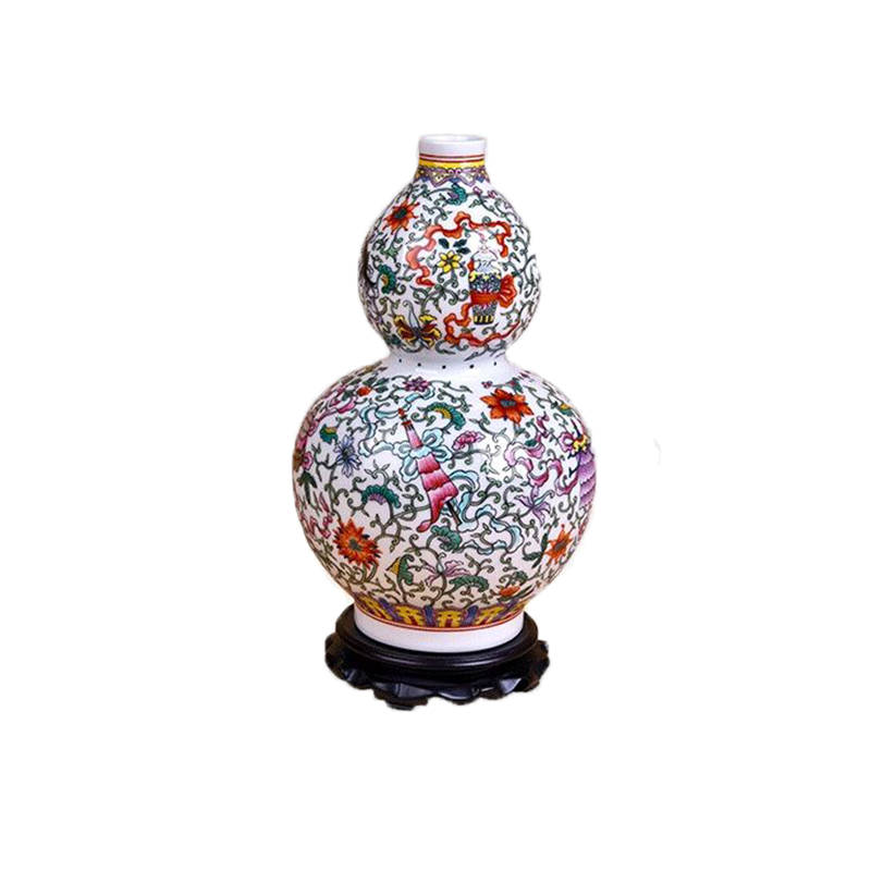 《和 合》粉彩八宝葫芦瓶摆件  收藏 工艺品 家居摆饰