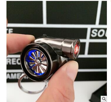 LED涡轮打火机汽车改装LED涡轮打火机钥匙扣 创意USB充电点烟器钥匙圈挂件批