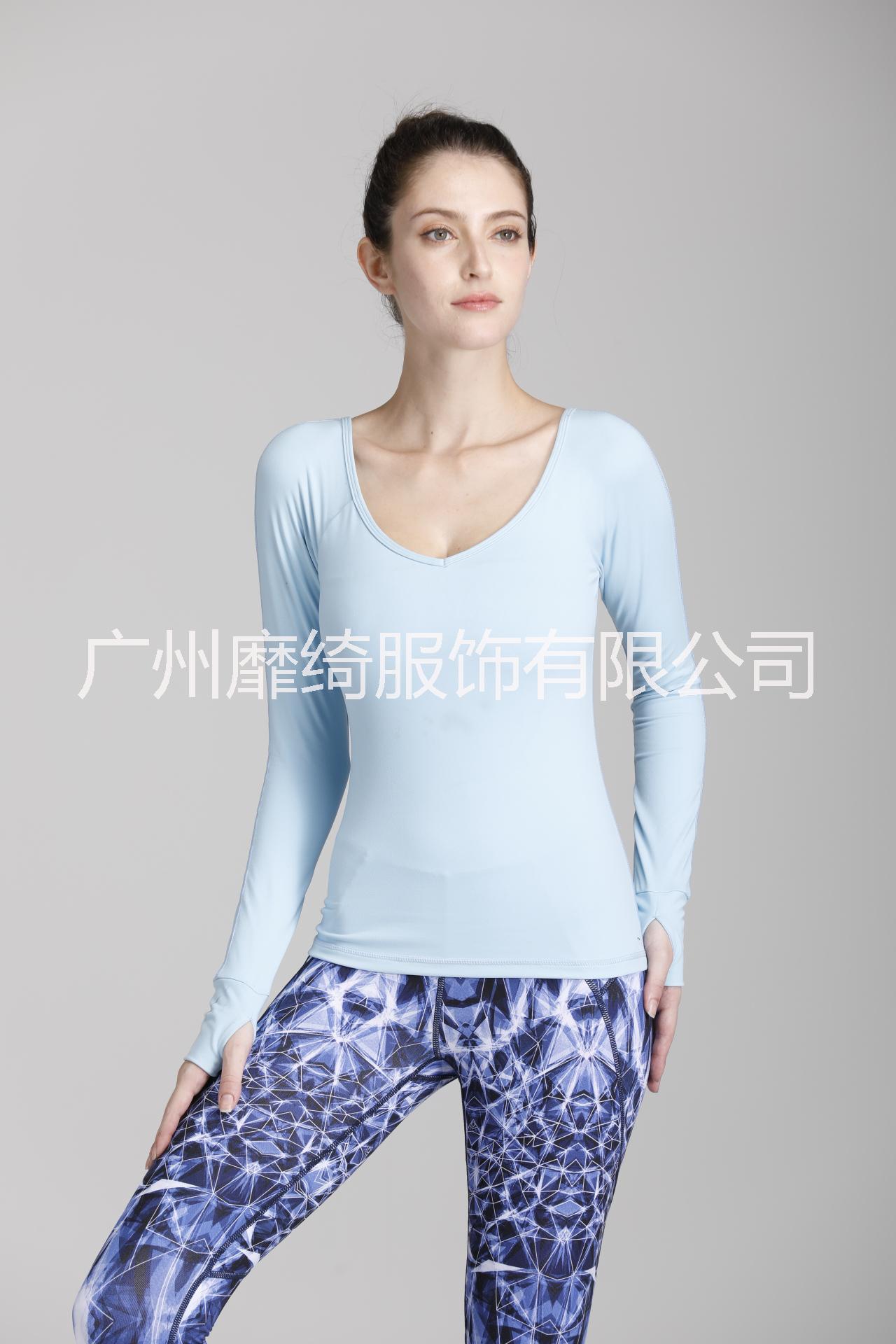 瑜伽服品牌 瑜伽运动长袖含内衬可拆放胸垫 四针六线瑜伽服加工