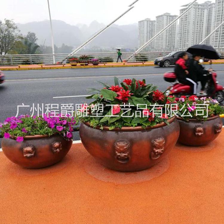 玻璃钢水缸造型花盆 厂家直销批量花盆 园林景观雕塑 城市广场花盆装饰摆件图片