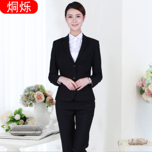 湖南工作服定做黑色长袖职业女裤套装西服两件套批量定制