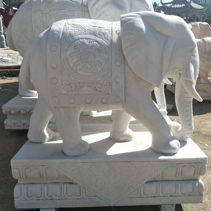 石雕大象公园摆件汉白玉小象晚霞红大象庭院装饰石雕大象厂家直销图片