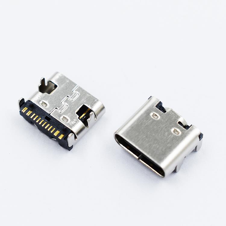 USB3.1 TYPE-C母座 16P 单排贴片SMT 四脚插板DIP 支持快充 TYPE-C