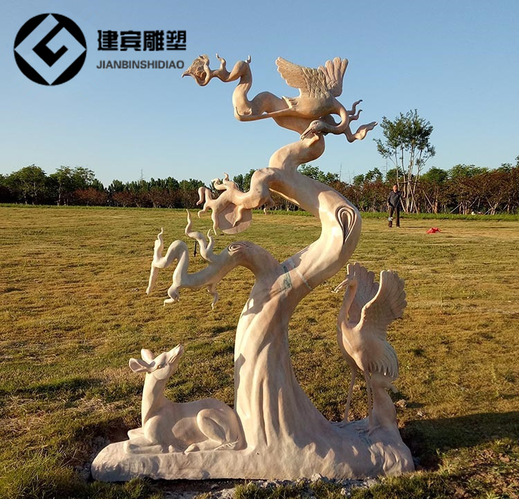 石雕鹤石雕鹤、石材仙鹤、园林景观动物雕塑
