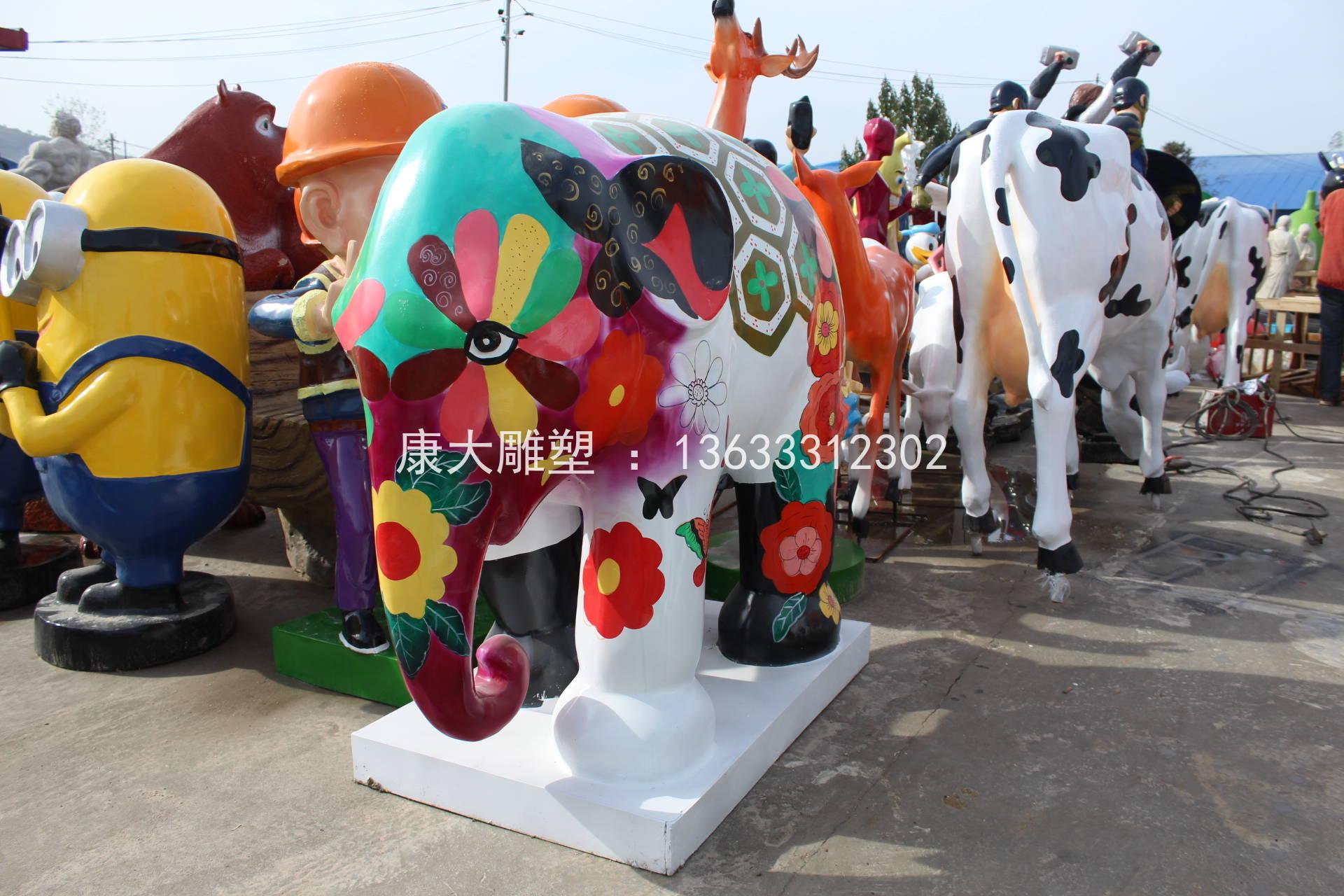 动物大象雕塑彩绘景观动物雕刻摆件
