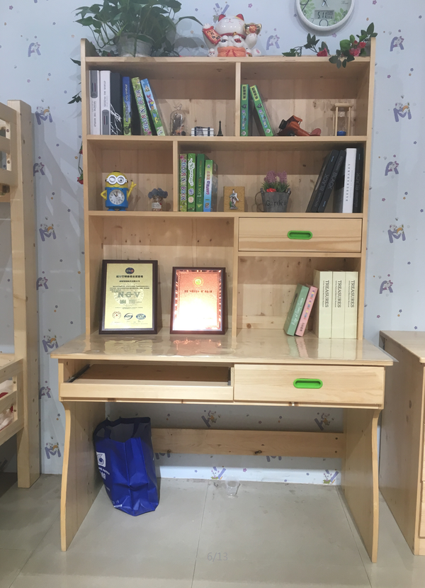 书桌书架组合家用松木带书柜一体桌学生台式简约写字台实木电脑桌松木书桌图片