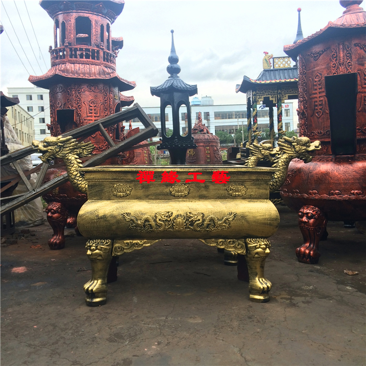 长方形双龙香炉，禅寺庙堂铸铁香炉，温州香炉铸造厂
