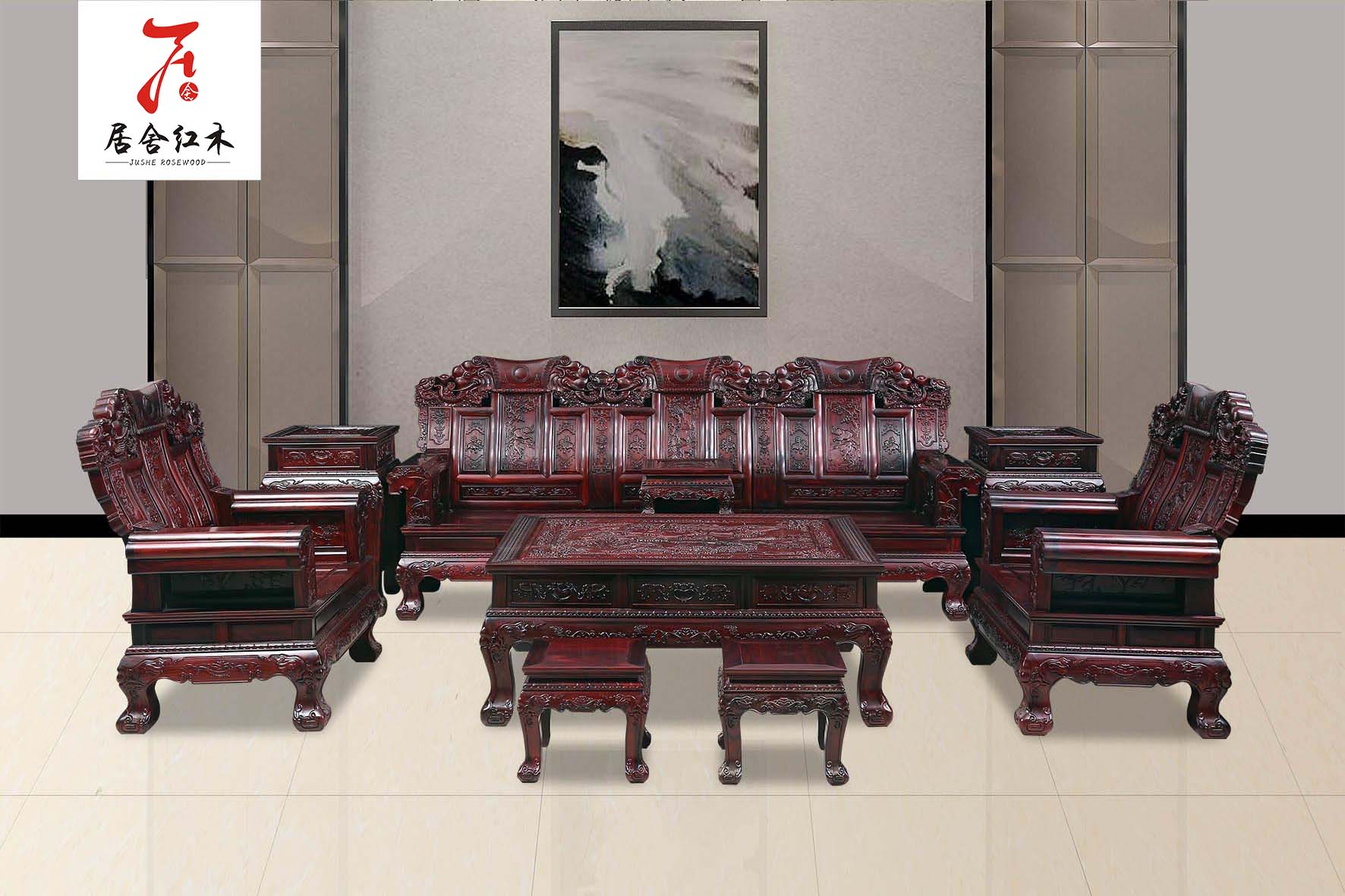 黑酸枝大象头沙发13件套-东阳红木家具厂批发-红木组合沙发-红木家私图片