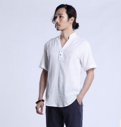 夏季中国风男装民族亚麻短袖t恤图片