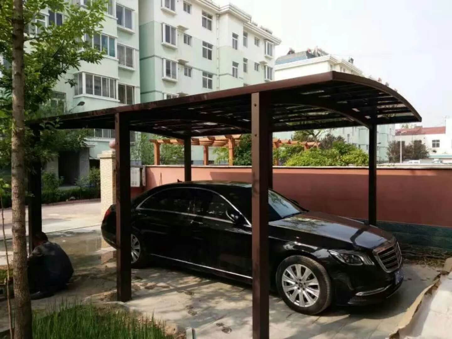 铝合金合抱式双车位停车棚铝合金汽车车棚单边耐力板车棚防雨棚