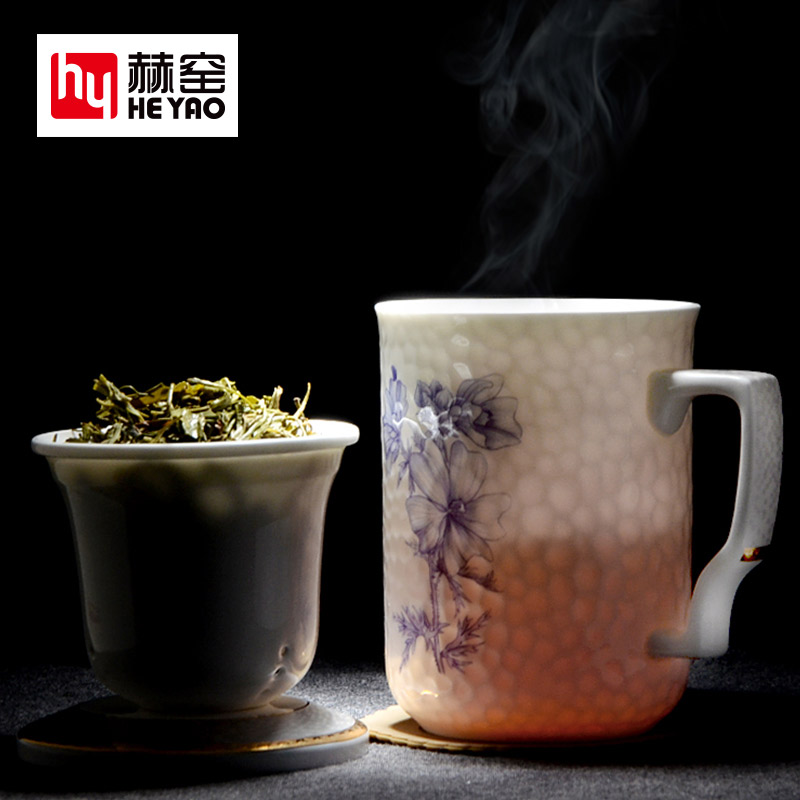 茶漏陶瓷水杯广告带盖花草骨瓷杯子图片