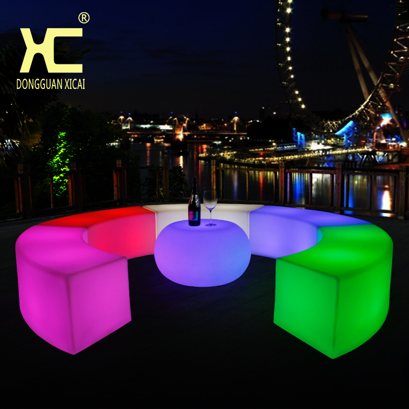 直销LED七彩发光弧形凳KTV家具酒吧散台茶几桌户外创意桌椅组合图片
