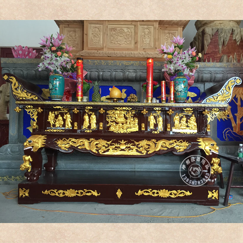 温州市寺院元宝桌厂家那里可以定制寺院元宝桌 摆设实木佛堂供桌
