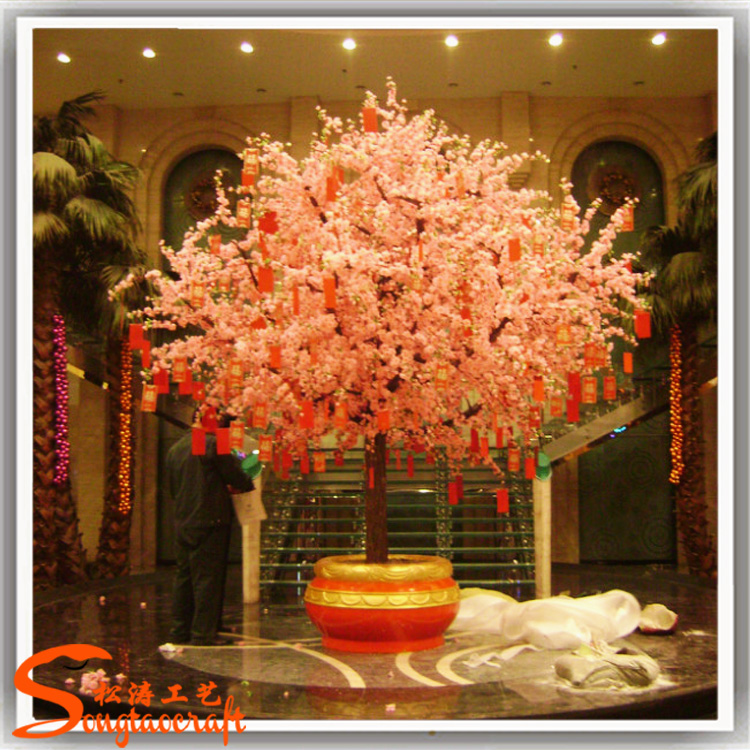 广州仿真桃花树定做厂家 酒店新年人造桃花树许愿树装饰 室内仿真樱花树