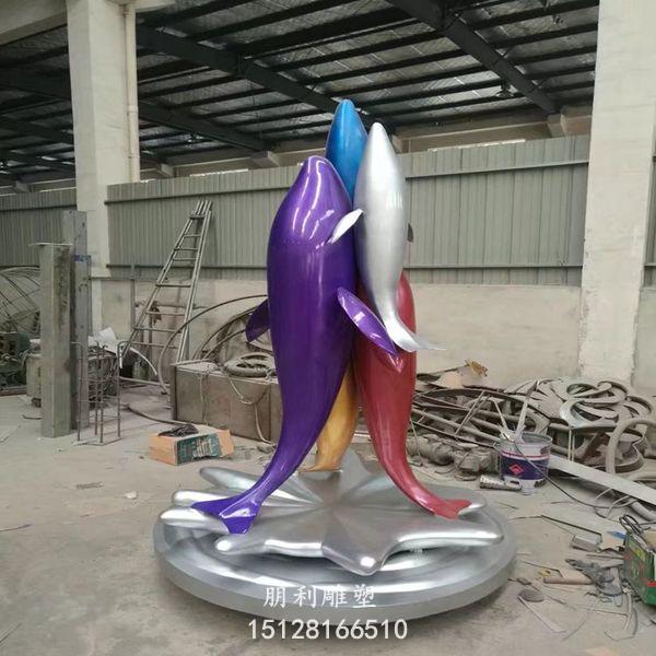 群组海豚雕塑 室外美陈摆件 不锈钢海豚雕塑厂家