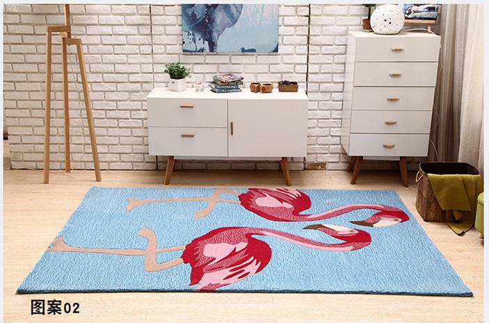 手工晕染腈纶地毯简约现代北欧火烈鸟图案地毯客厅卧室茶几床边毯 图案1 200cm*300腈纶图片