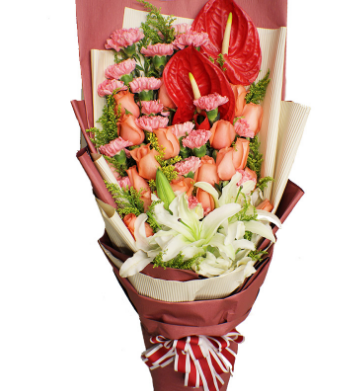 生日鲜花速递同城深圳19朵红玫瑰花束百合同城花店送花全国送爱人