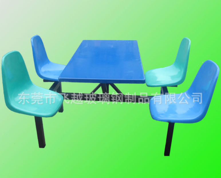 餐桌椅组合厂家直销玻璃钢连体餐桌椅组合 4人靠背餐桌椅玻璃钢桌面椅面