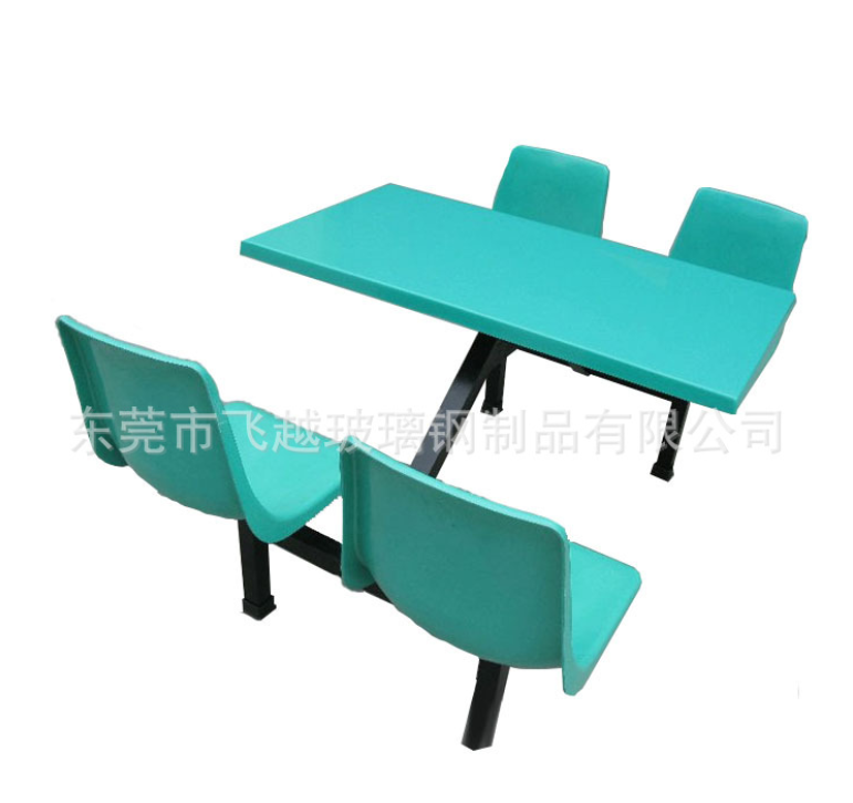 厂家直销玻璃钢连体餐桌椅组合 4人靠背餐桌椅玻璃钢桌面椅面