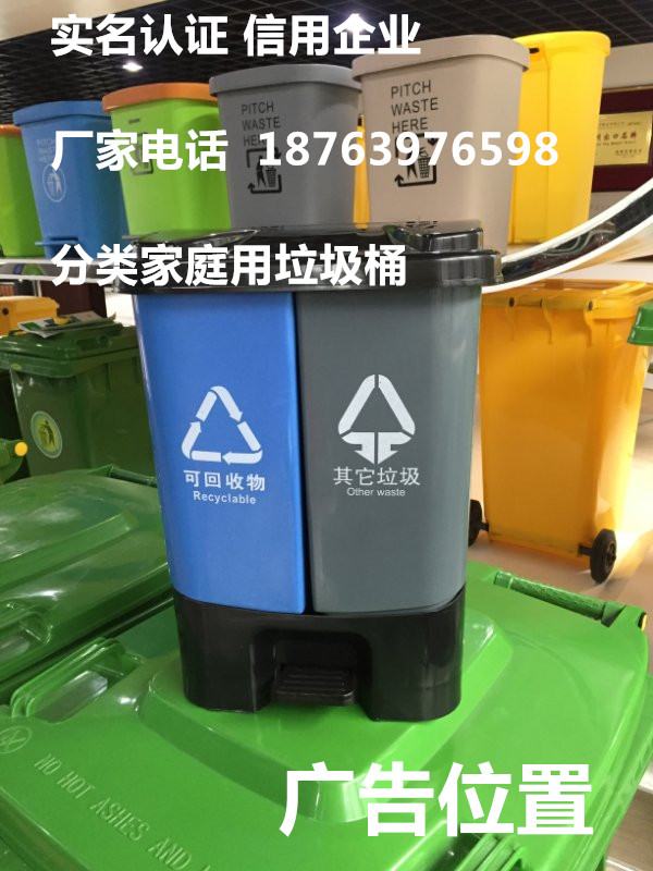 供应深圳双桶脚踏分类40升塑料垃圾桶图片