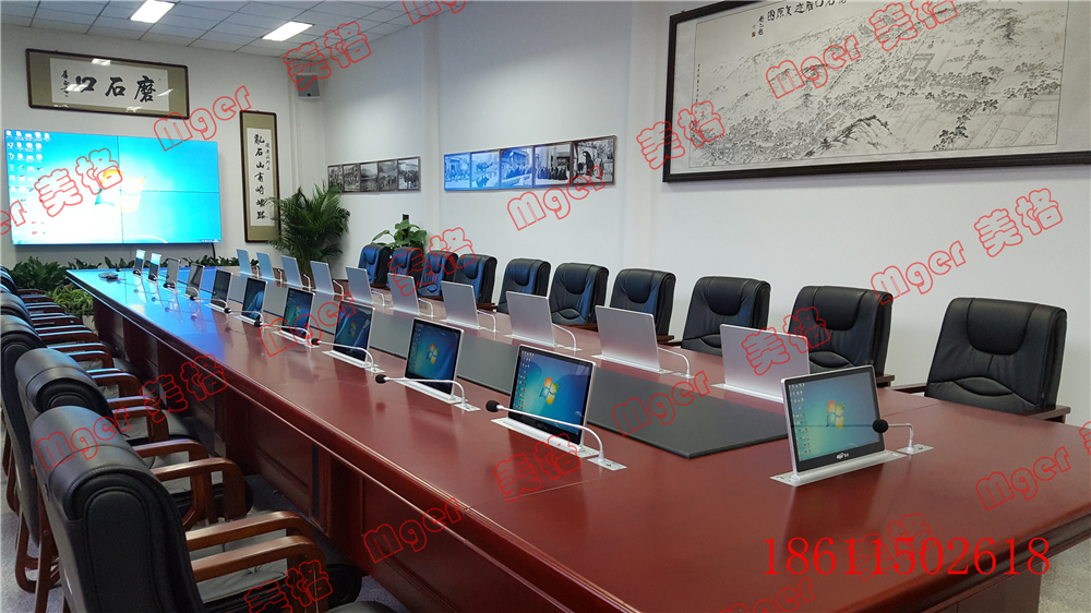 济南无纸化超薄液晶升降器厂家，带升降屏会议桌