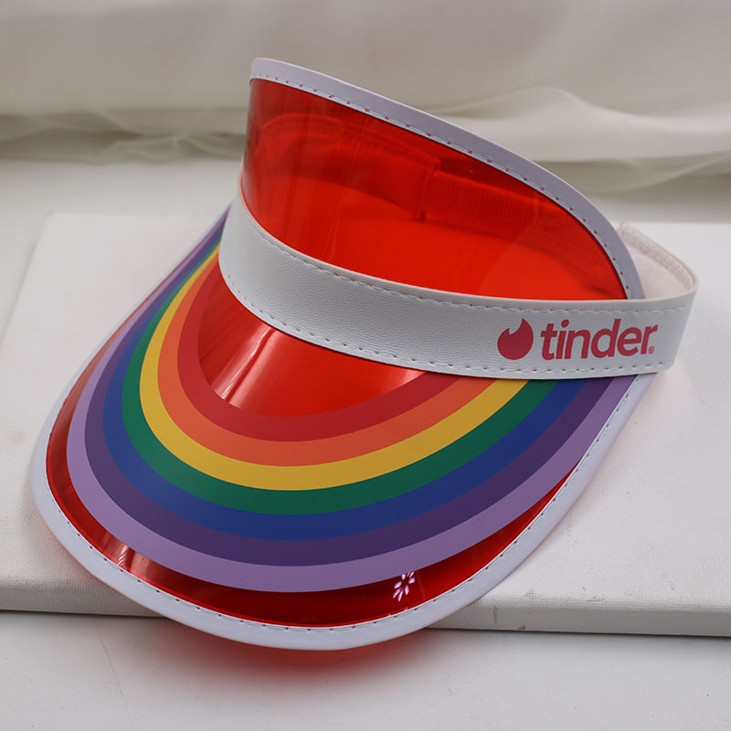 tinder七彩虹 透明PVC空顶帽透明糖果原宿风夏季遮阳帽 亲子潮流