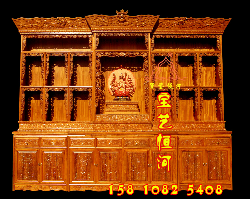 宝艺恒河2米长香樟木密宗家用简藏式佛龛佛台 2米长藏式佛龛
