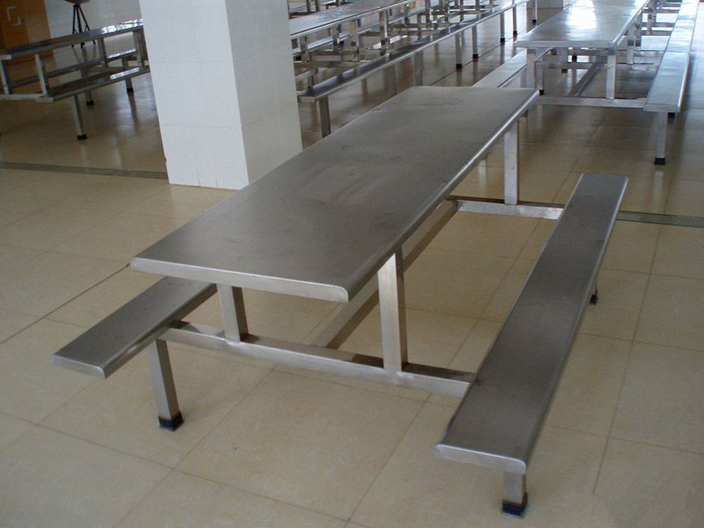 东莞市不锈钢餐桌椅厂家-连体学生食堂不锈钢餐桌椅厂定做图片