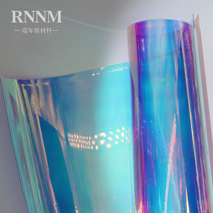 RNNM瑞年 厂家直销超亮彩虹膜  幻彩膜pvc  七彩镭射膜 彩色透明pvc图片