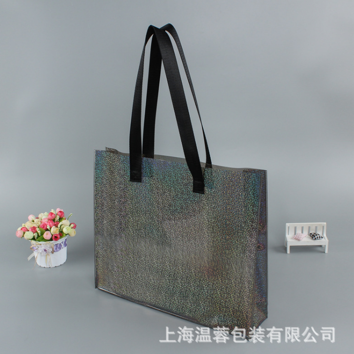 厂家直销幻彩镭射pvc购物手提袋 塑料防水镭射手提袋 塑料手提袋图片