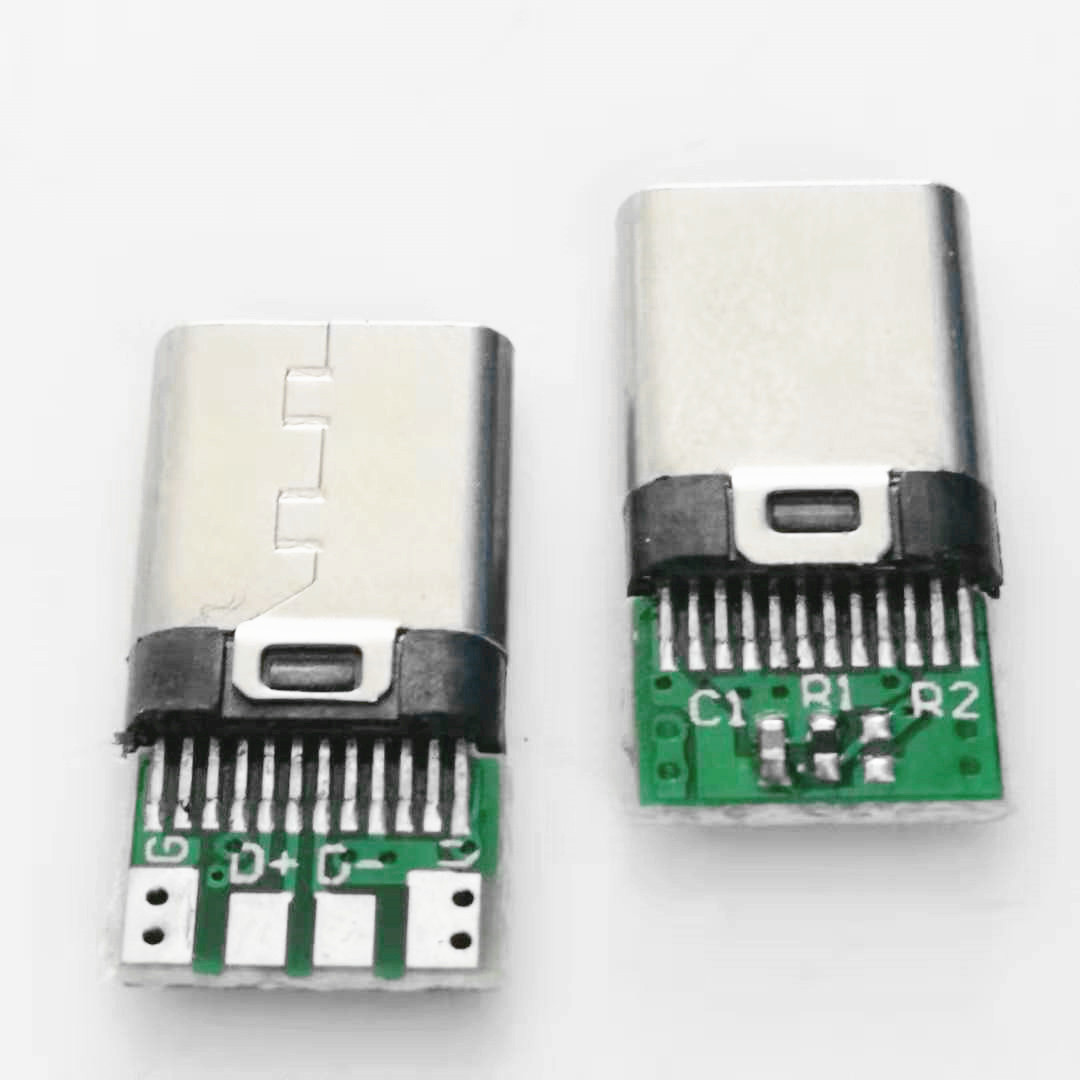 TYPE-C 3.1夹板公头 24PIN 夹板0.8 带PCB数据板 后四焊线式 L=10.5 黑胶图片