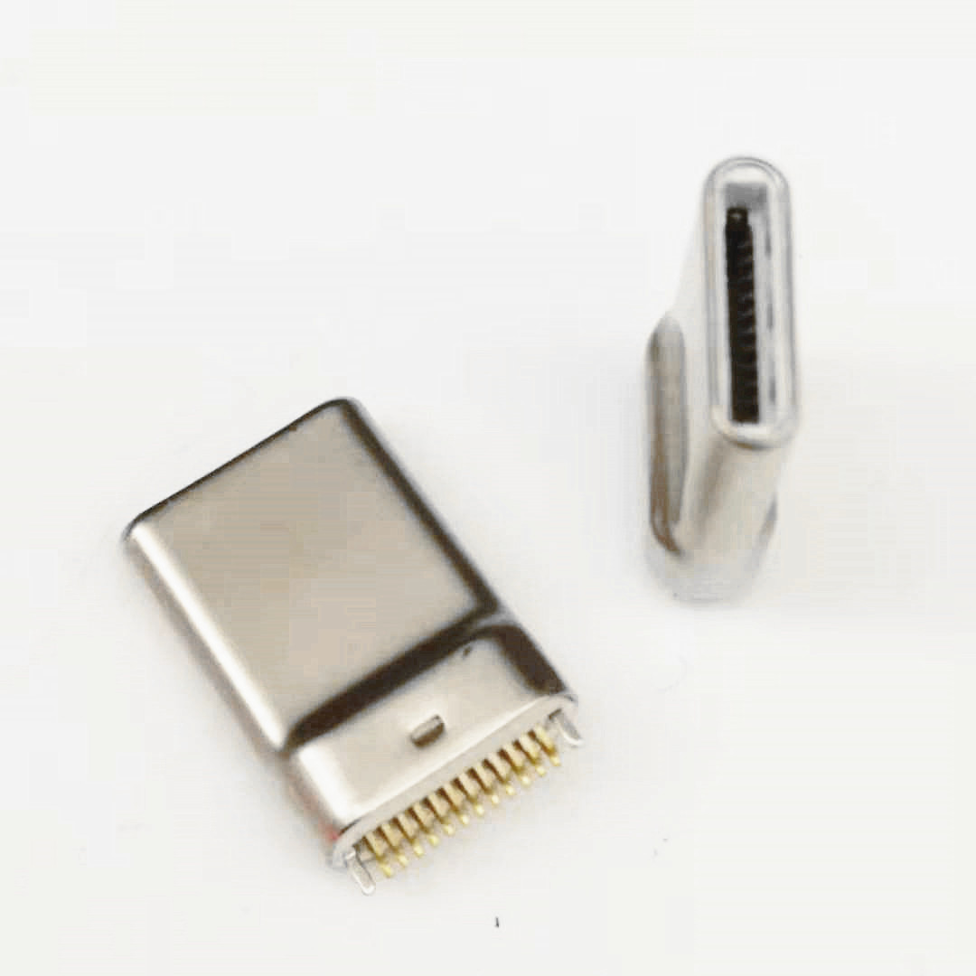 USB 3.1 TYPE-CUSB 3.1 TYPE-C 拉伸公头 夹板0.8 无缝公头 24PIN满PIN 带接地脚 镀金3u’L=11.8 白胶