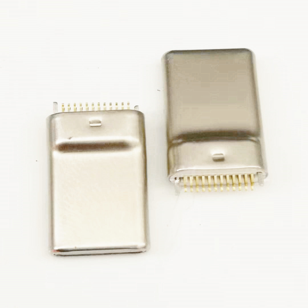 USB 3.1 TYPE-C 拉伸公头 夹板0.8 无缝公头 24PIN满PIN 带接地脚 镀金3u’L=11.8 白胶